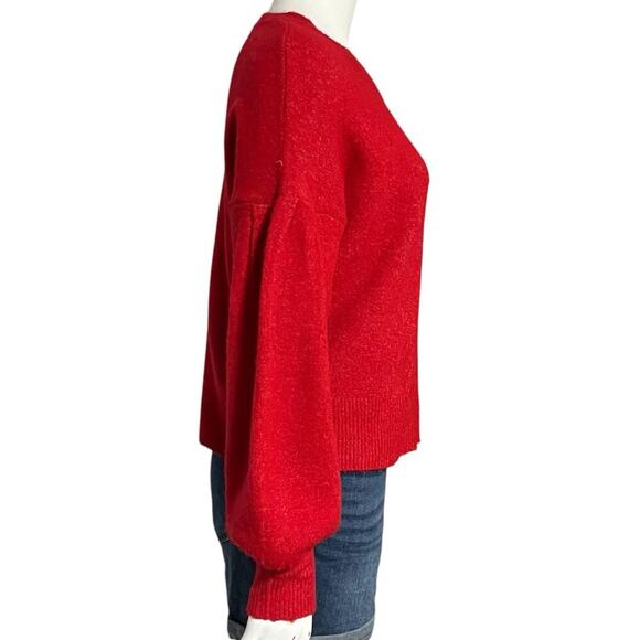 Broadway 38 Vintage Red Rhinestone Embellished Puff Sleeve Sweater Size Large - Picture 2 of 9